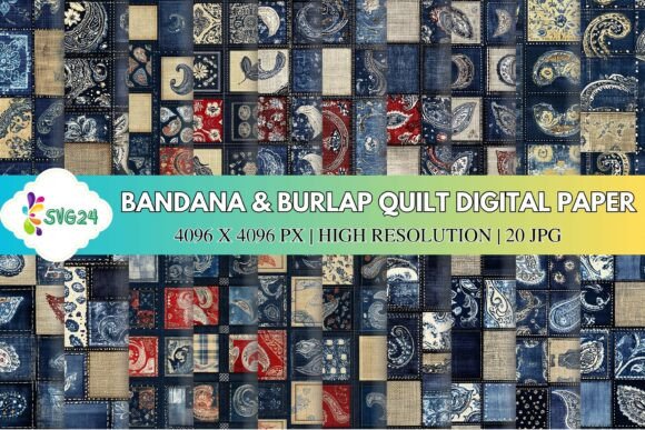 Bandana Burlap Quilt Digital Paper