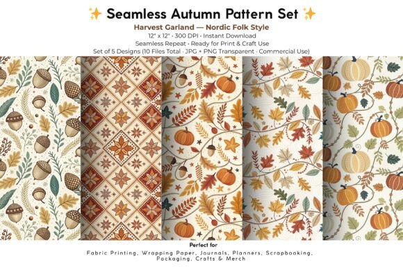 Bring Scandinavian Harvest Charm to Your Designs with the Nordic Harvest Garland Seamless Set