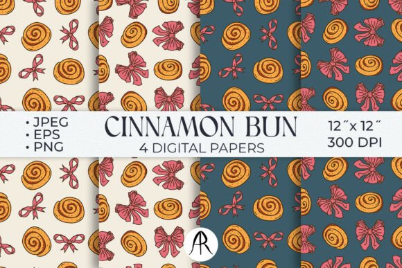 Cinnamon Roll Pink Bows Digital Papers