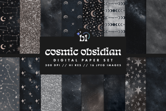 Cosmic Obsidian Galaxy Digital Paper