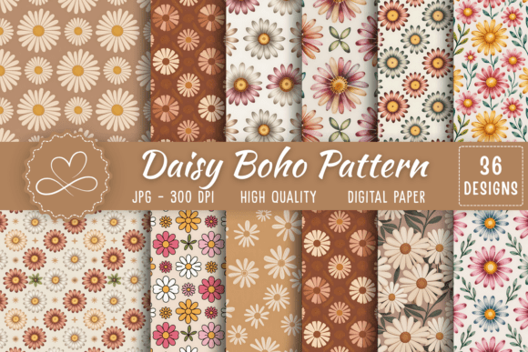 Daisy Boho Digital Paper Pattern