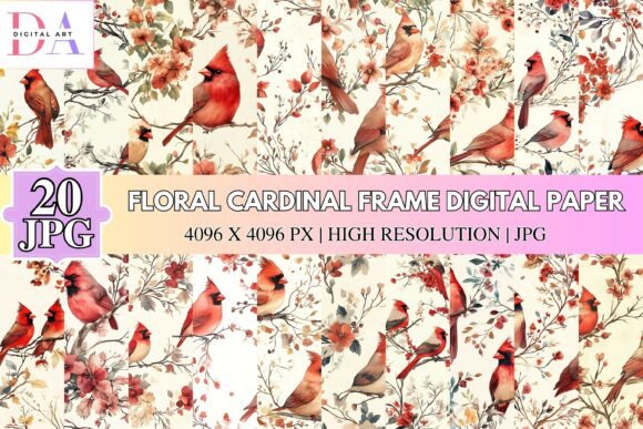 Floral Cardinal Frame Digital Paper