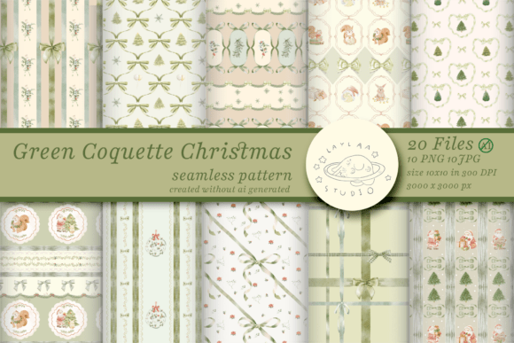 Green Christmas Coquette Pattern: A Versatile Watercolor Design for Modern Creativity