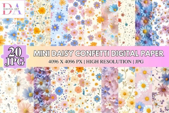 Mini Daisy Confetti Digital Paper for Creative Projects