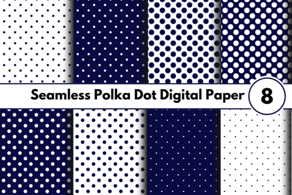 Navy Polka Dot Digital Paper Set for Creative Projects