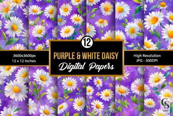 Purple White Watercolor Daisy Flowers: A Versatile Design for Creative Projects