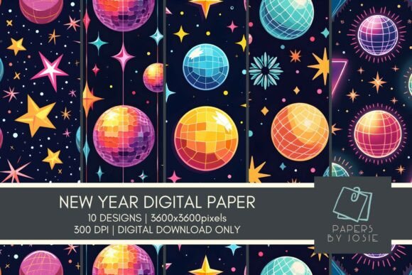 Retro Neon Stars Disco Balls Pattern: A Radiant Addition to Your Creative Projects