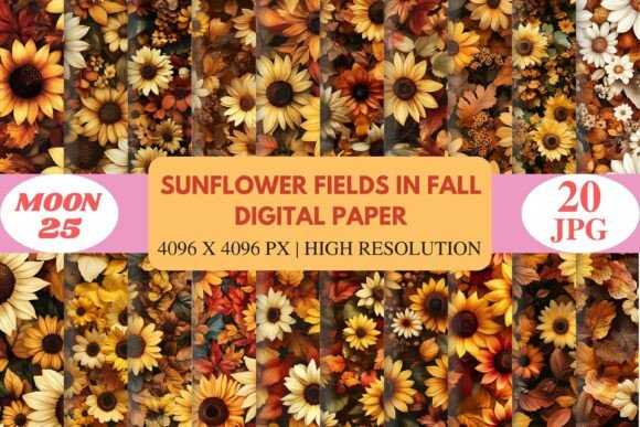 Sunflower Fields in Fall Digital Paper: A Cozy Autumn Design Resource