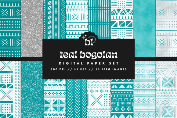 Teal Bogolan Digital Paper