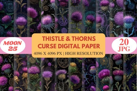 Thistle Thorns Curse Digital Paper: A Botanical and Occult Design Essential