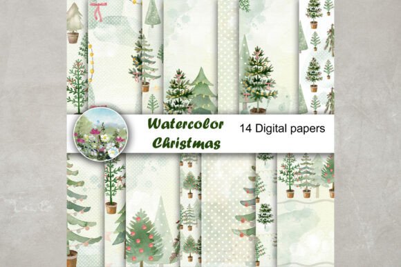 Watercolor Christmas Trees Papers