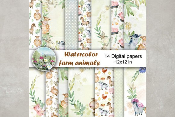 Watercolor Farm Animals Papers: Creative Possibilities in Every Brushstroke