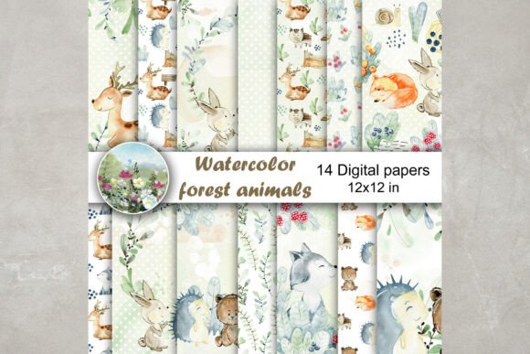 Watercolor Forest Animals Papers for Creative Projects