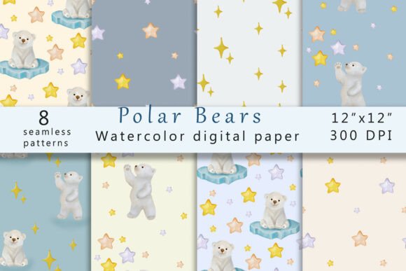 Watercolor Polar Bear Digital Paper: A Versatile and Adorable Design Resource for Creative Projects